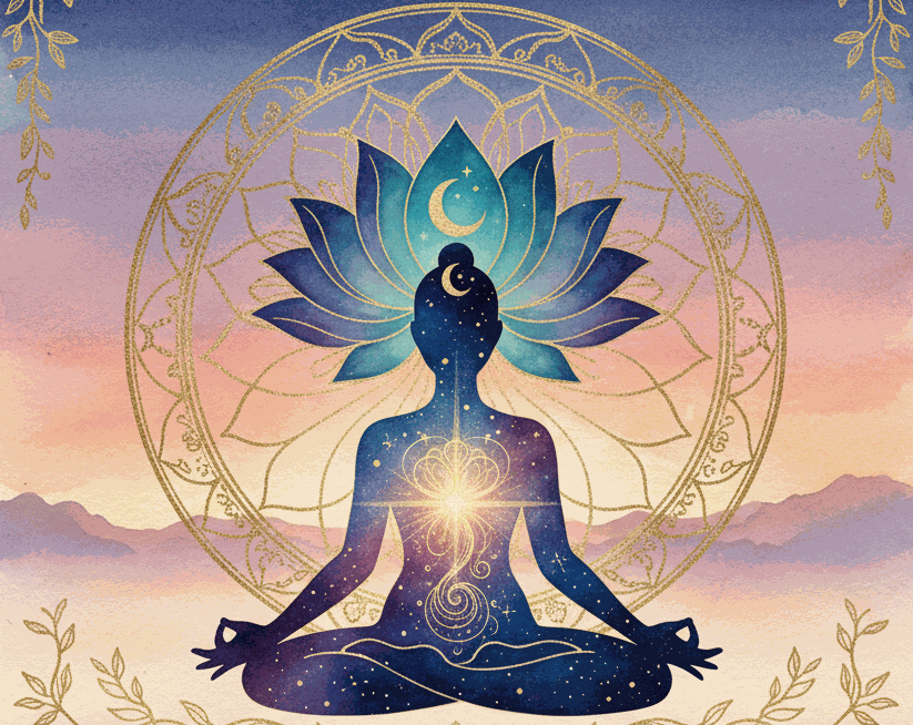 A person seated in a calm meditation posture.